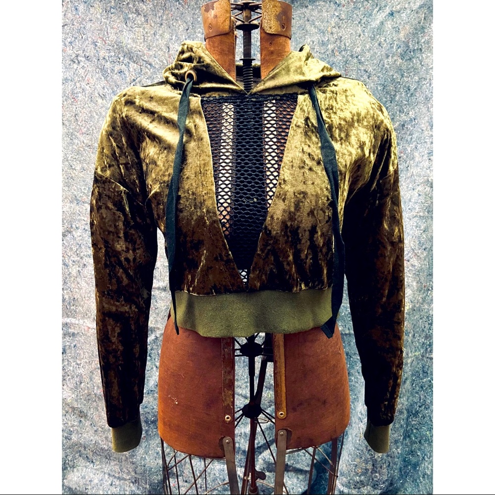 Emory Park Green Velour Hoodie Crop